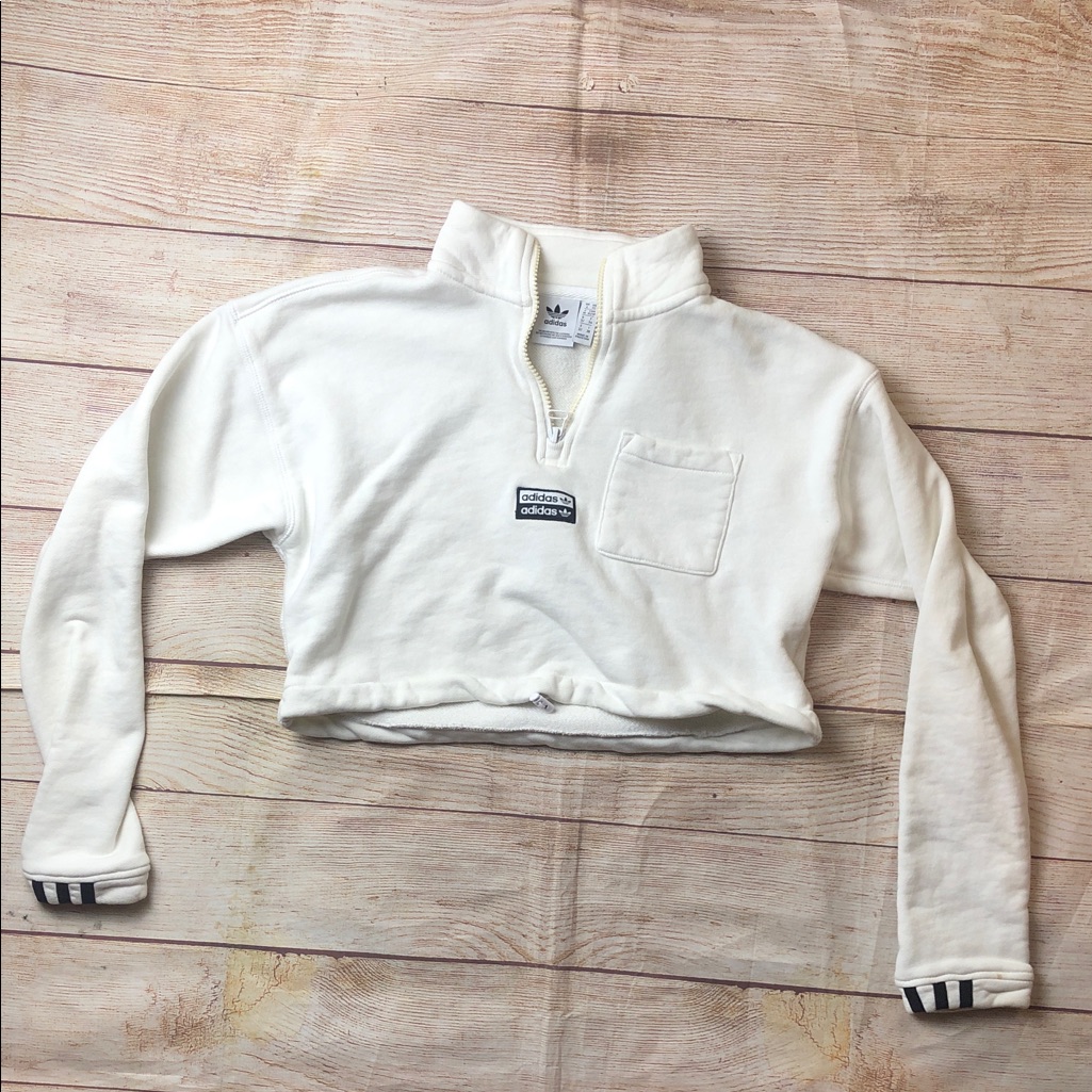 Adidas Women's Cream Quarter-Zip Crop Sweatshirt